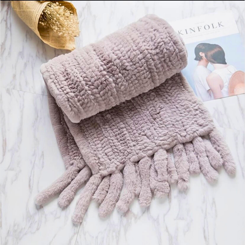 Rex Knit Rabbit Large Scarf Shawl with Fringes