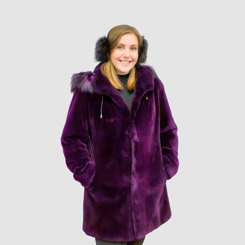 Sheared Beaver Dyed Jacket - Detachable Hood Fox Trim