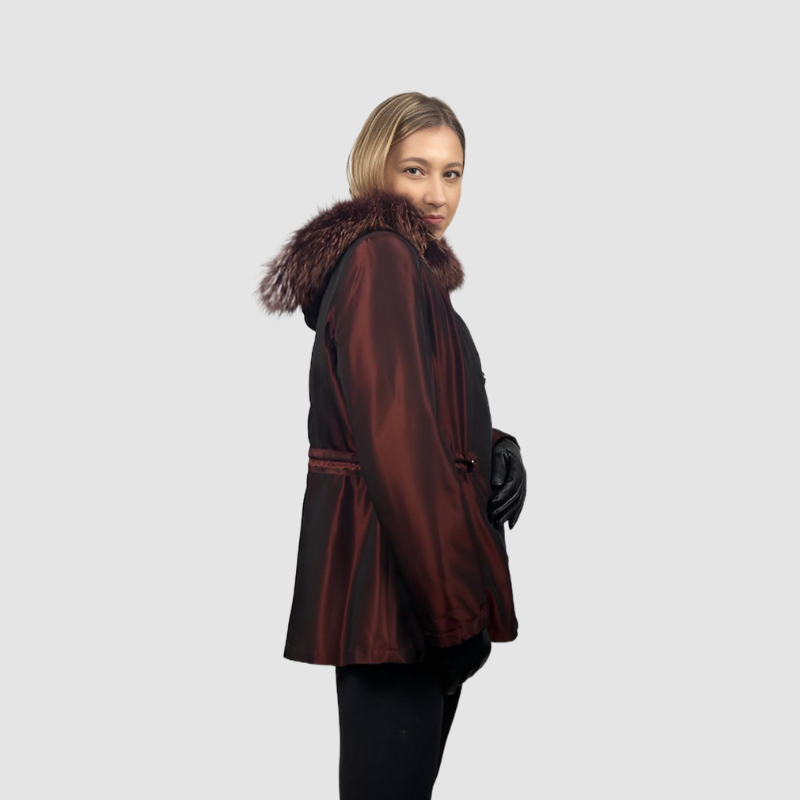 Sheared Mink Paw Jacket - Hooded - Reversible to Taffeta