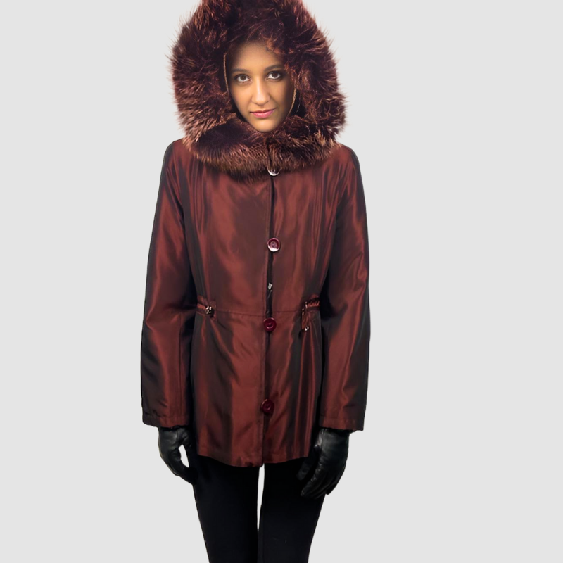 Sheared Mink Paw Jacket - Hooded - Reversible to Taffeta