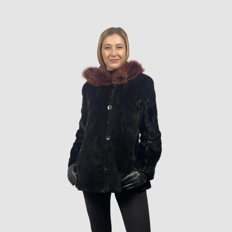 Sheared Mink Paw Jacket - Hooded - Reversible to Taffeta