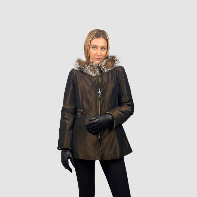 Sheared Mink Paw Jacket - Hooded - Reversible to Taffeta
