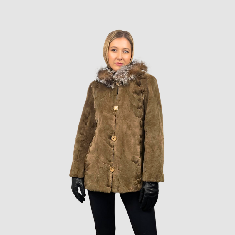 Sheared Mink Paw Jacket - Hooded - Reversible to Taffeta