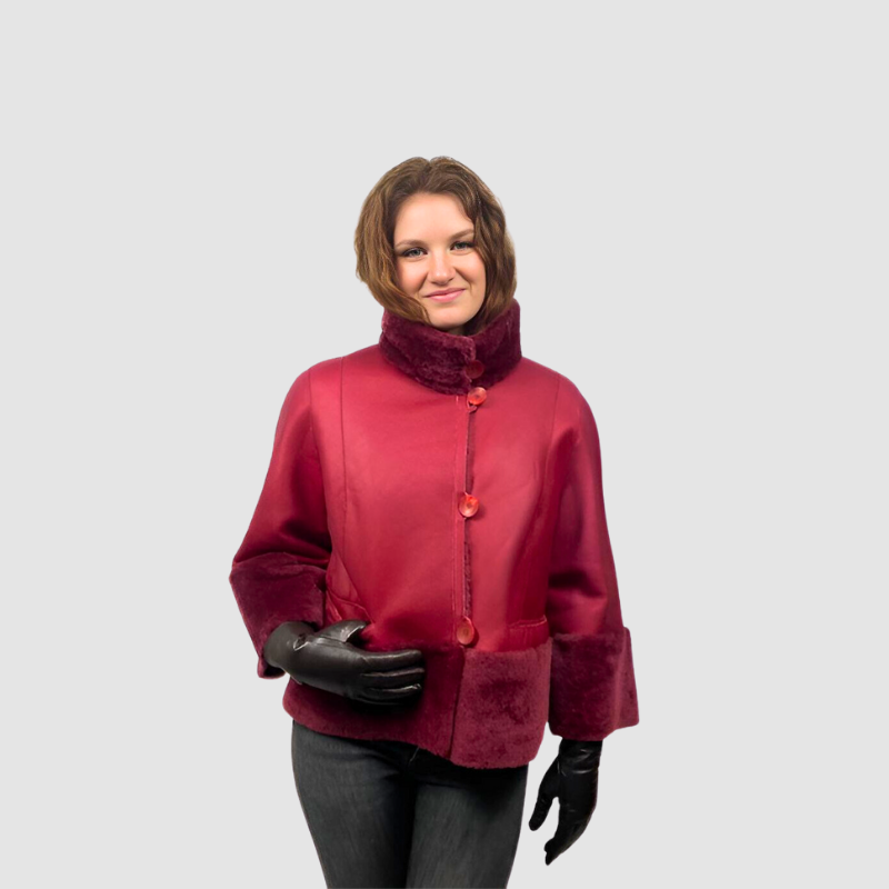 Shearling Cape Style Jacket Half Sleeves Carnation