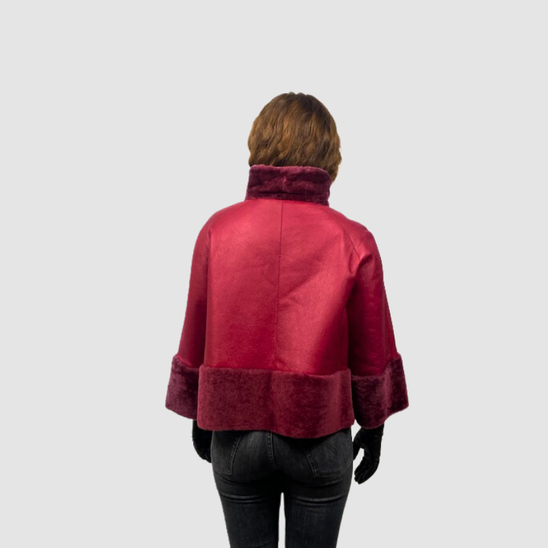 Shearling Cape Style Jacket Half Sleeves Carnation
