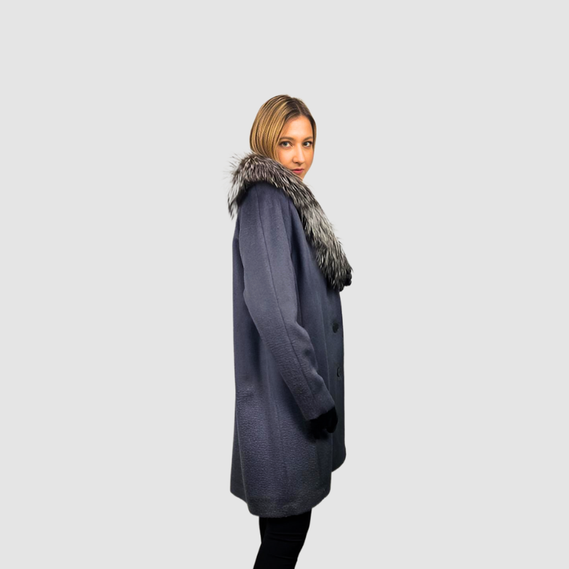 Silver Grey Baby Alpaca Wool Coat - Silver Fox Collar