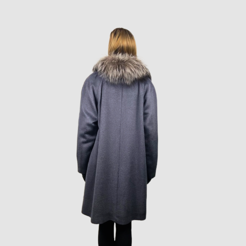 Silver Grey Baby Alpaca Wool Coat - Silver Fox Collar