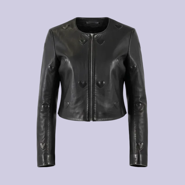 Black Leather Jacket - Heart detail