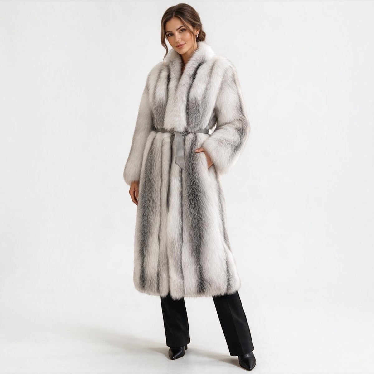 Natural Shadow Frost Full-Length Fox Fur Coat