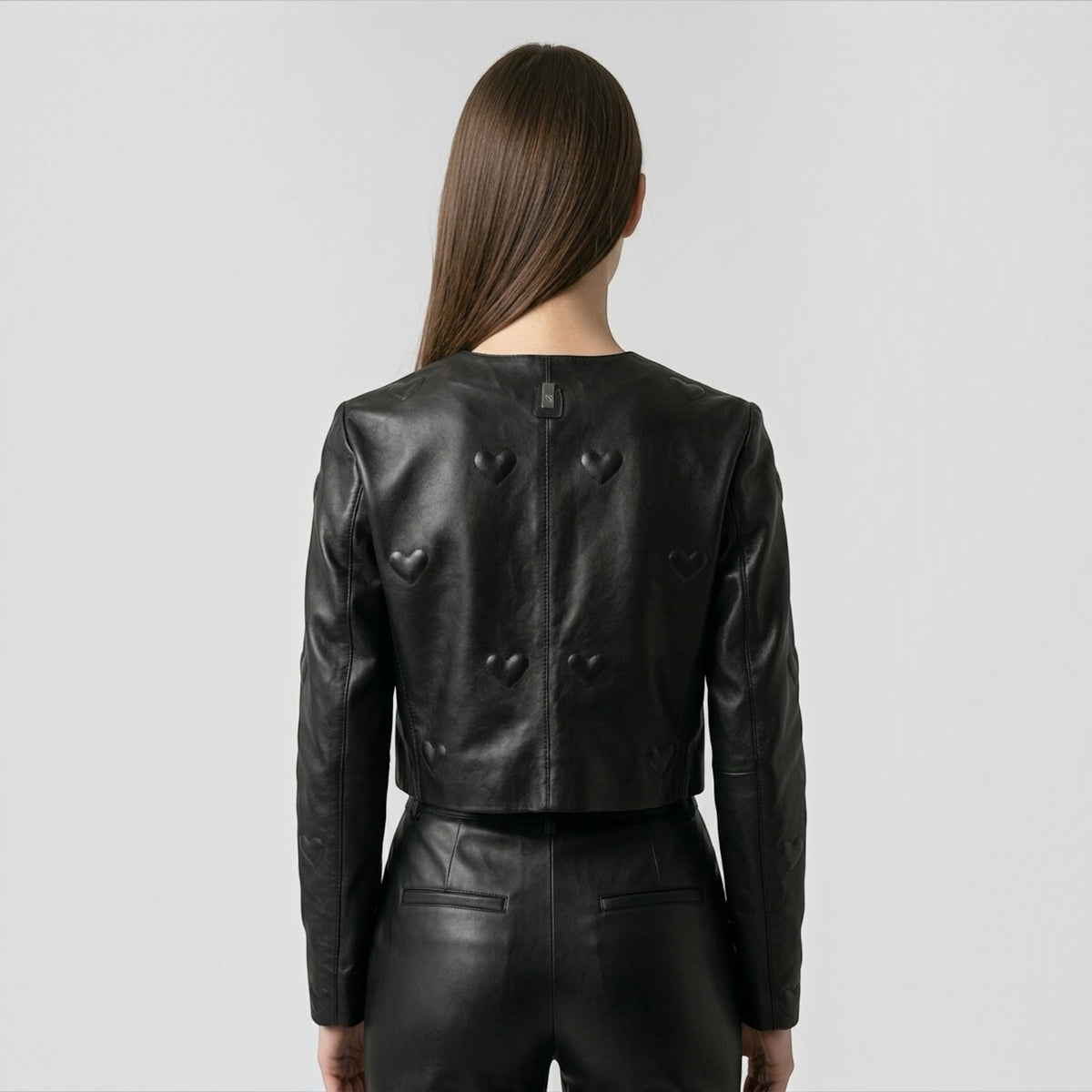 Black Leather Jacket - Heart detail