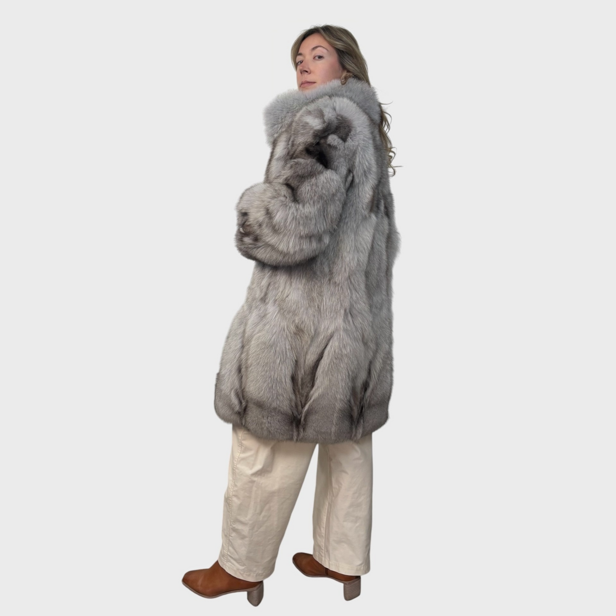 Blue Fox Patchwork  7/8 Coat