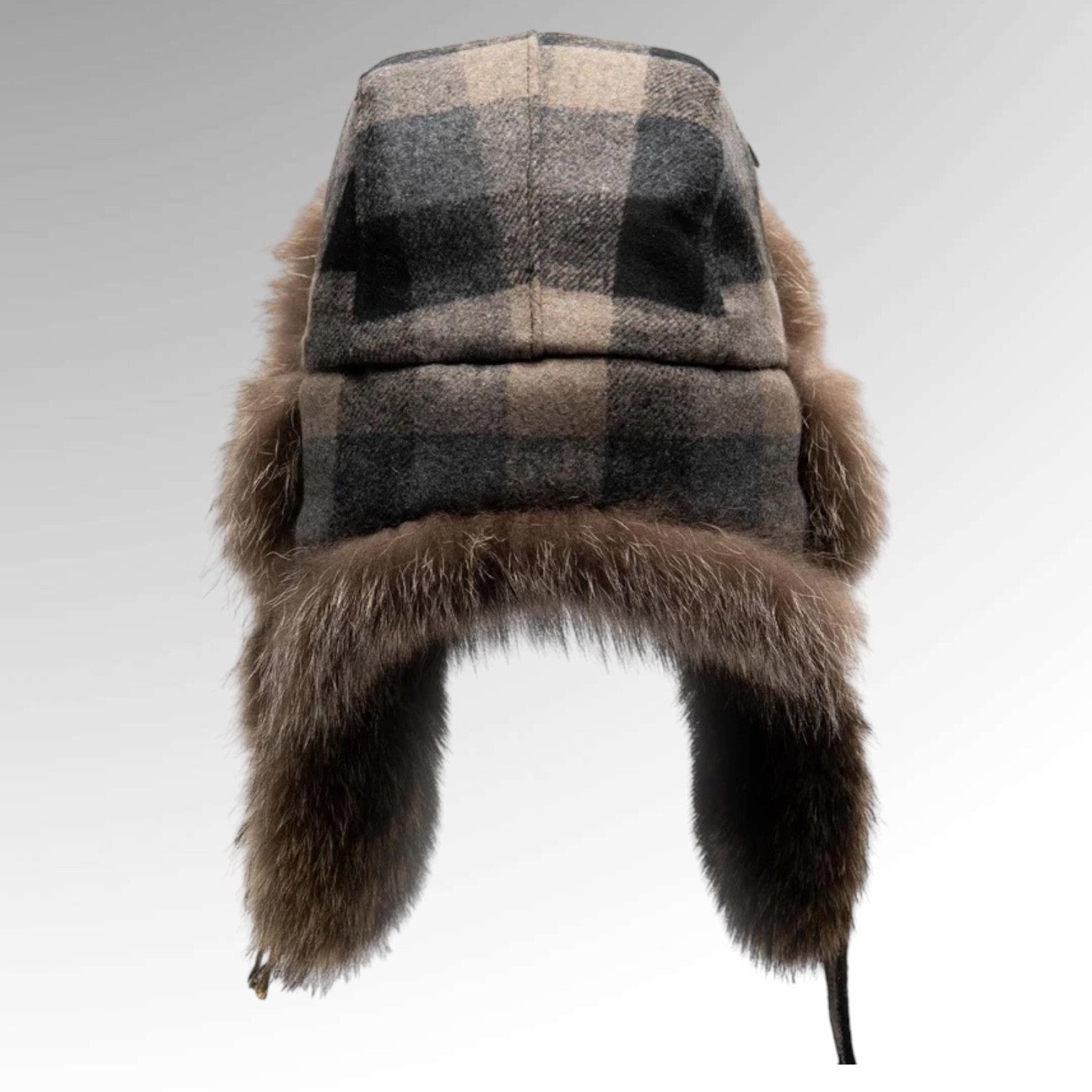 Men's Raccoon Aviator Hat - with Plaid Wool