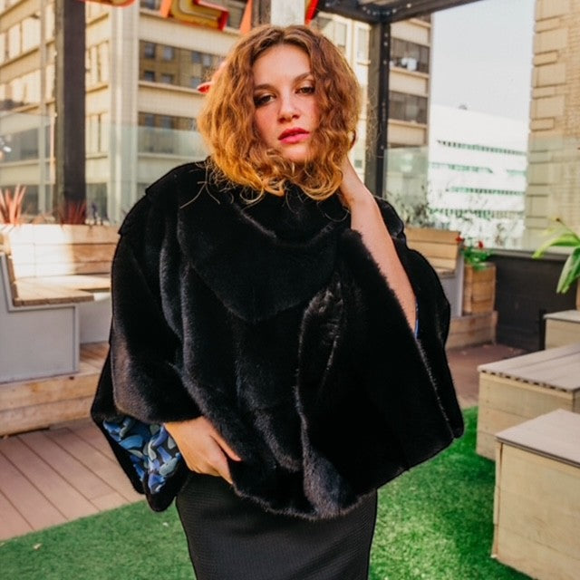 Black Mink Half Skin Diagonal Cape