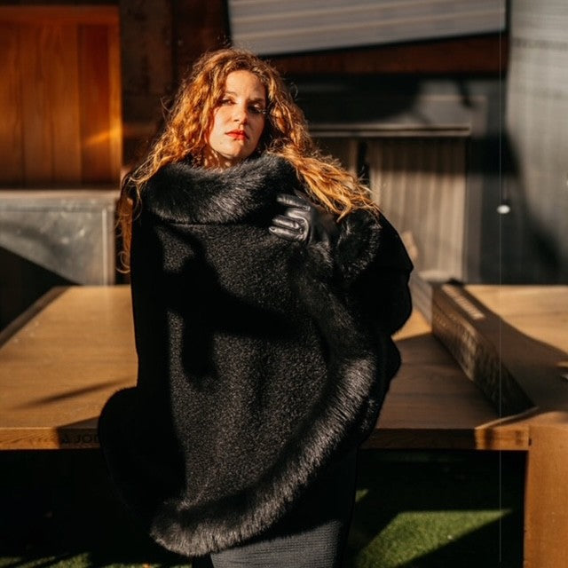 Black Alpaca Cape -Fox Trim