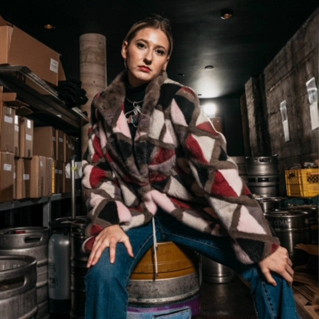 Multi Color Diamond Cut Mink Jacket