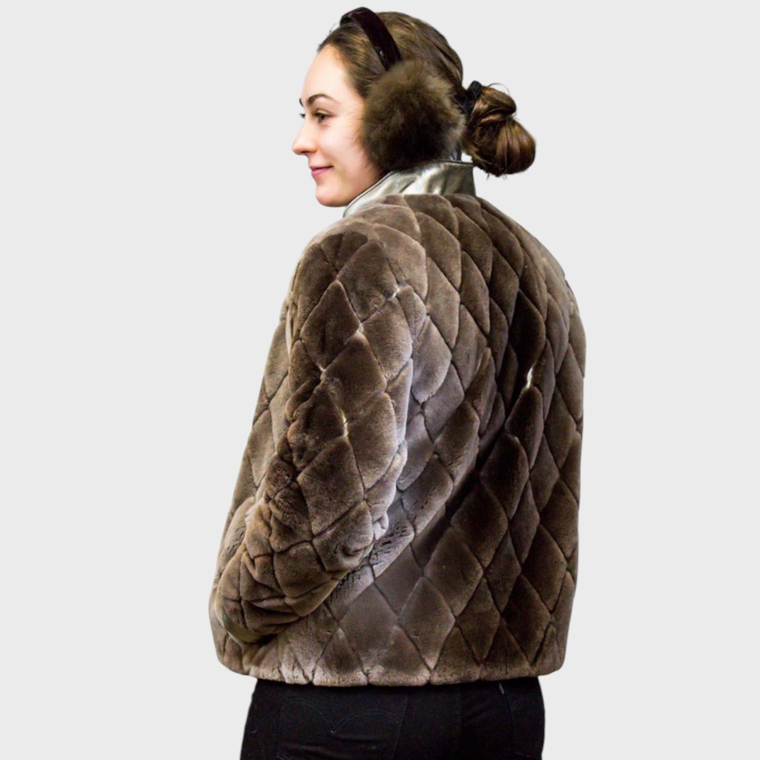 Natural Sheared Beaver Jacket - Leather Inserts