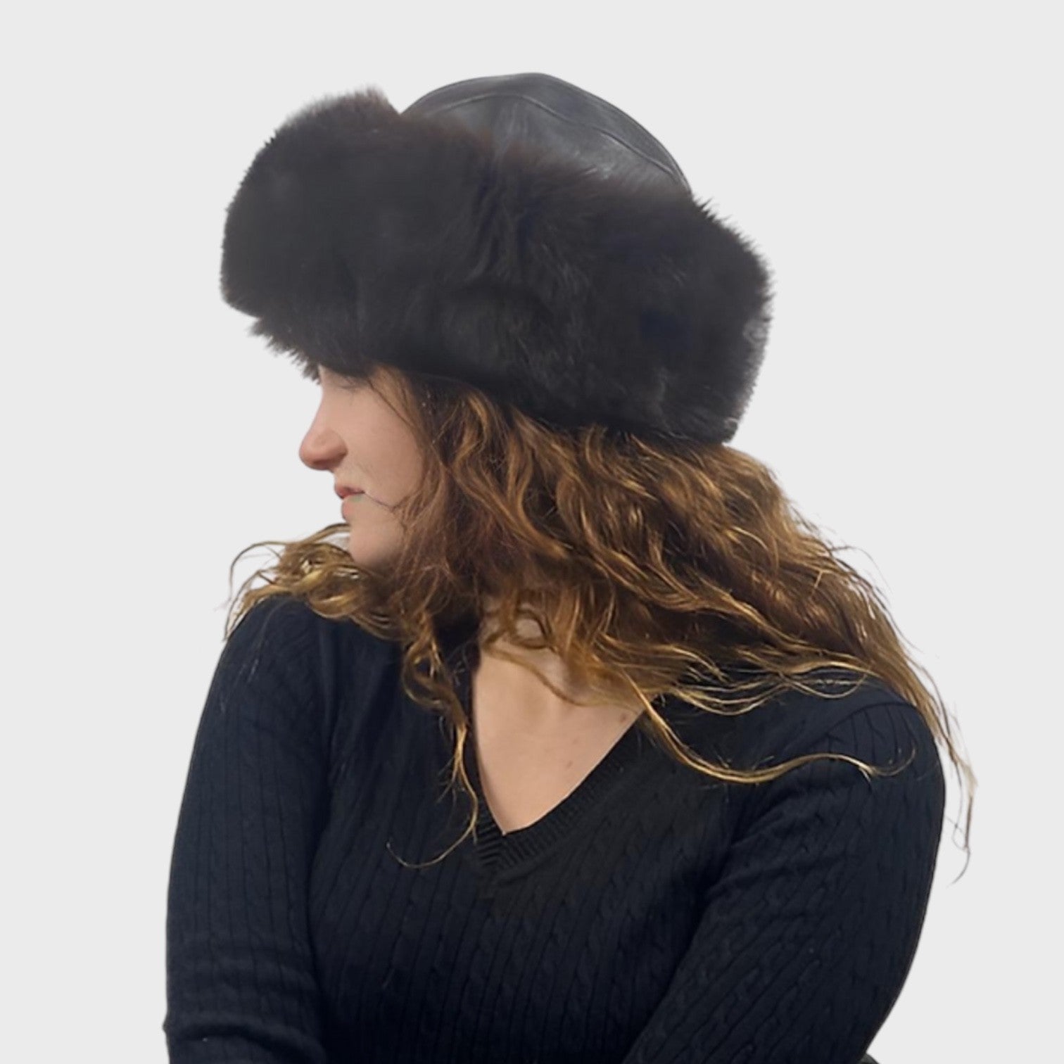 Fox Hat with Leather Top