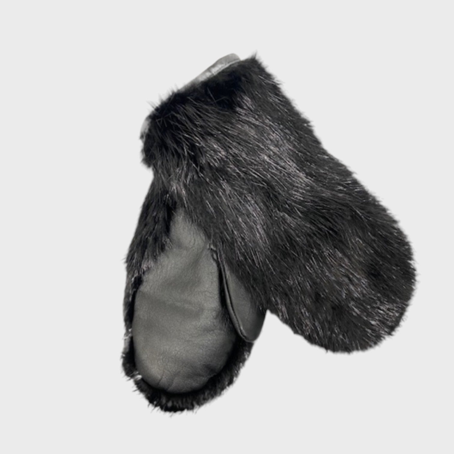 Black Dyed Beaver Mittens  with Leather