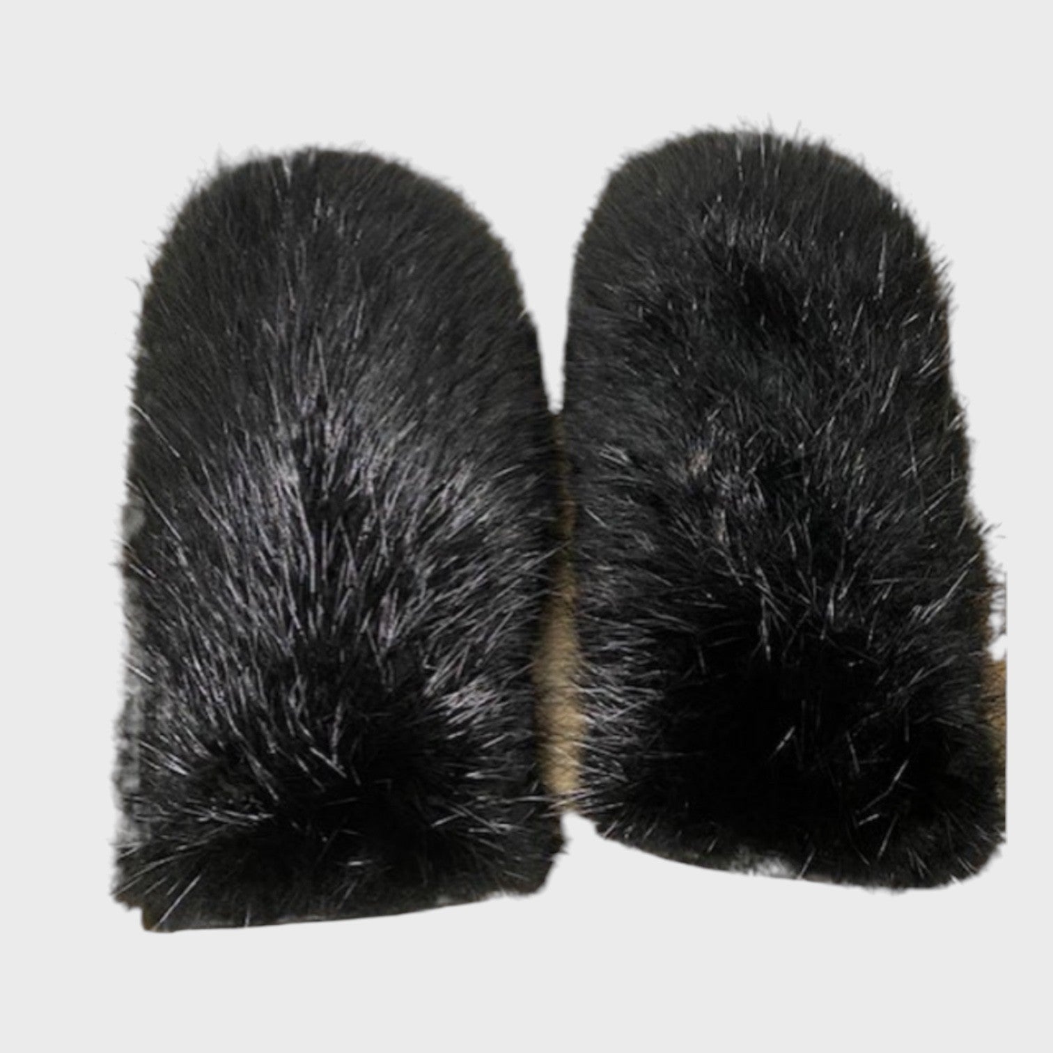 Black Dyed Beaver Mittens  with Leather