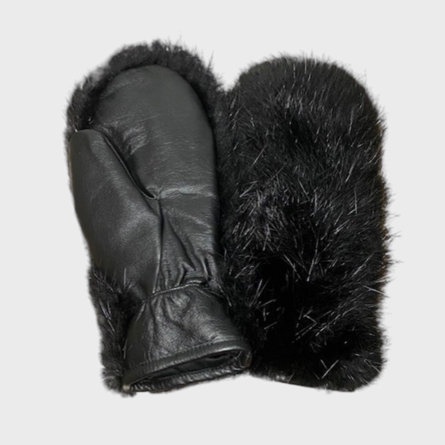 Black Dyed Beaver Mittens  with Leather