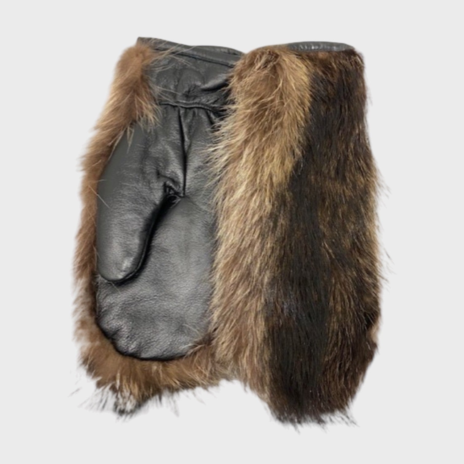Natural Raccoon Mittens with Leather