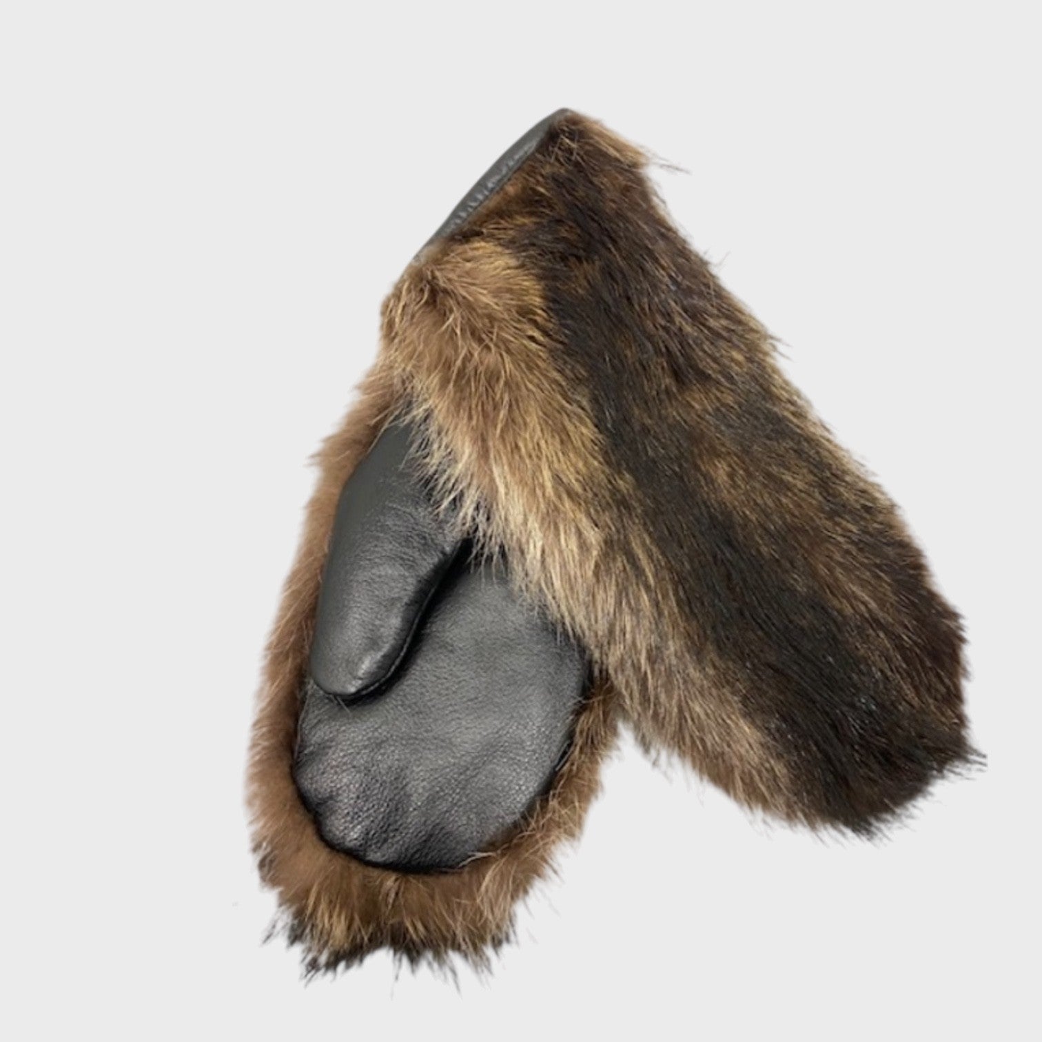 Natural Raccoon Mittens with Leather