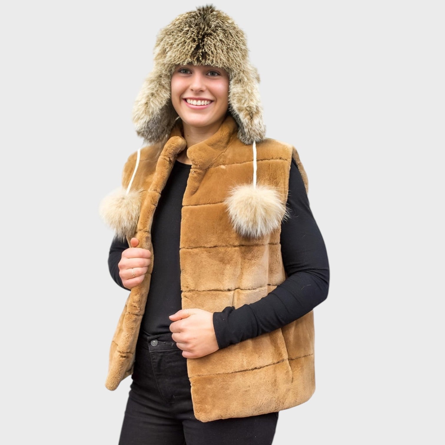 Camel Dyed Sheared Beaver Vest - Reversible