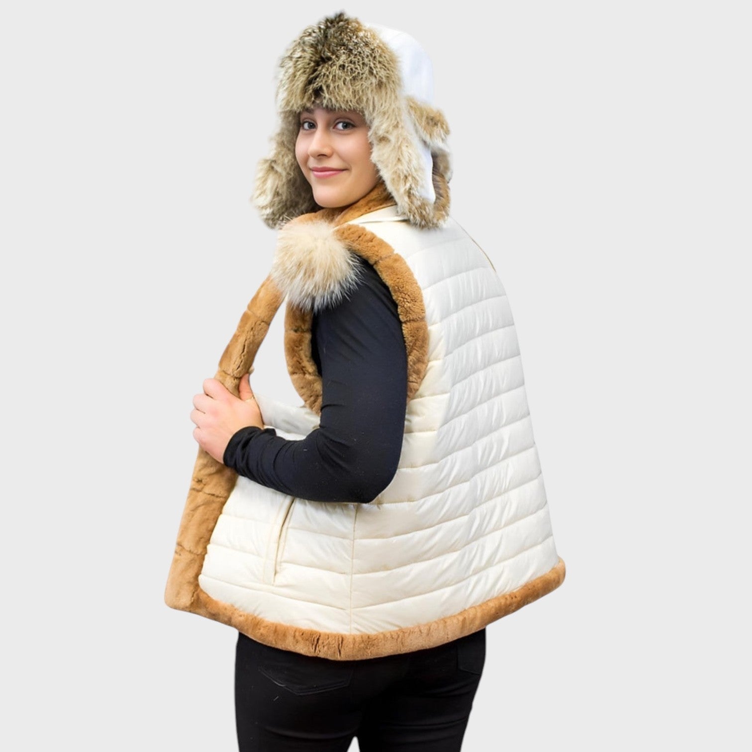 Camel Dyed Sheared Beaver Vest - Reversible