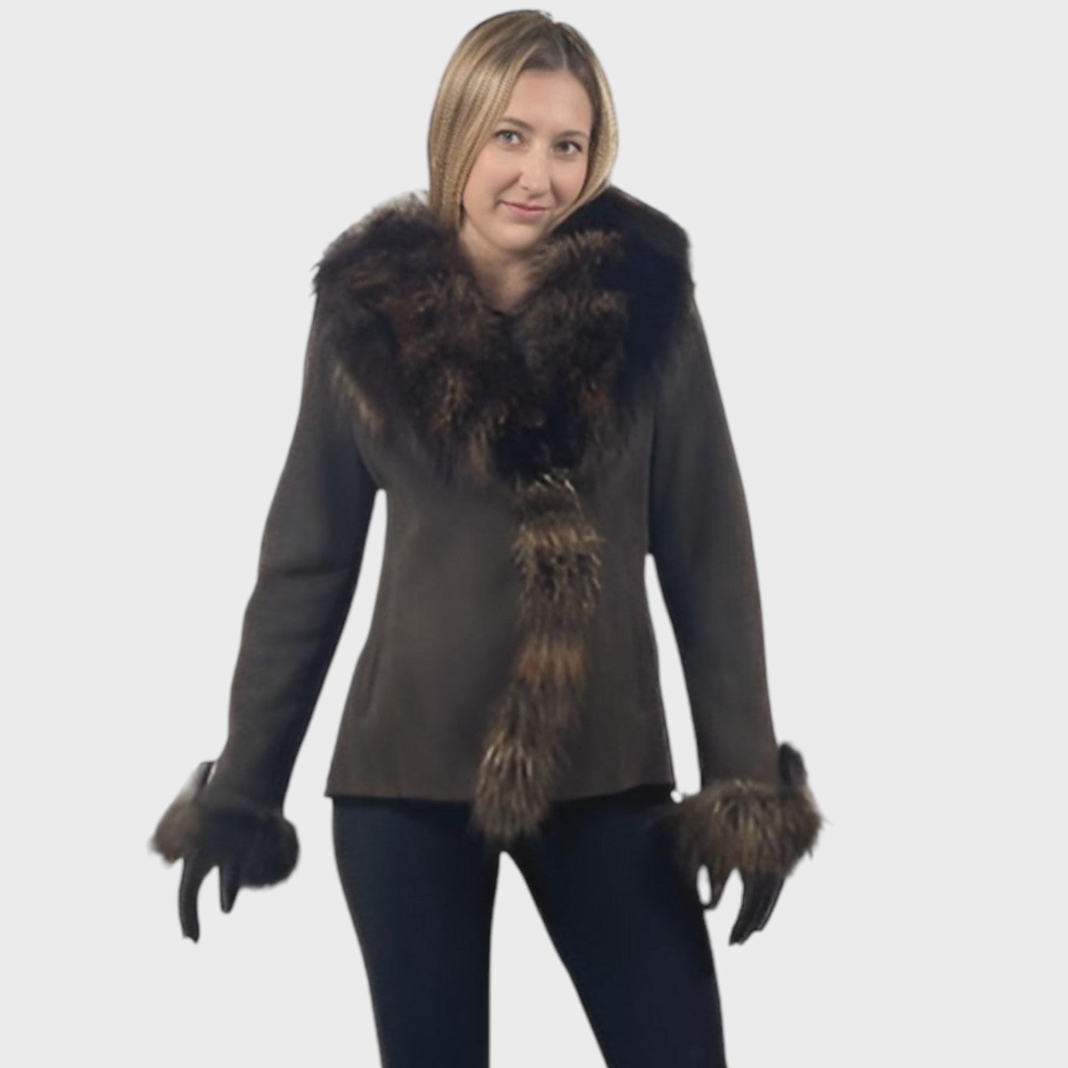 Shearling Jacket Mocha Suede - Matching Fox Trim