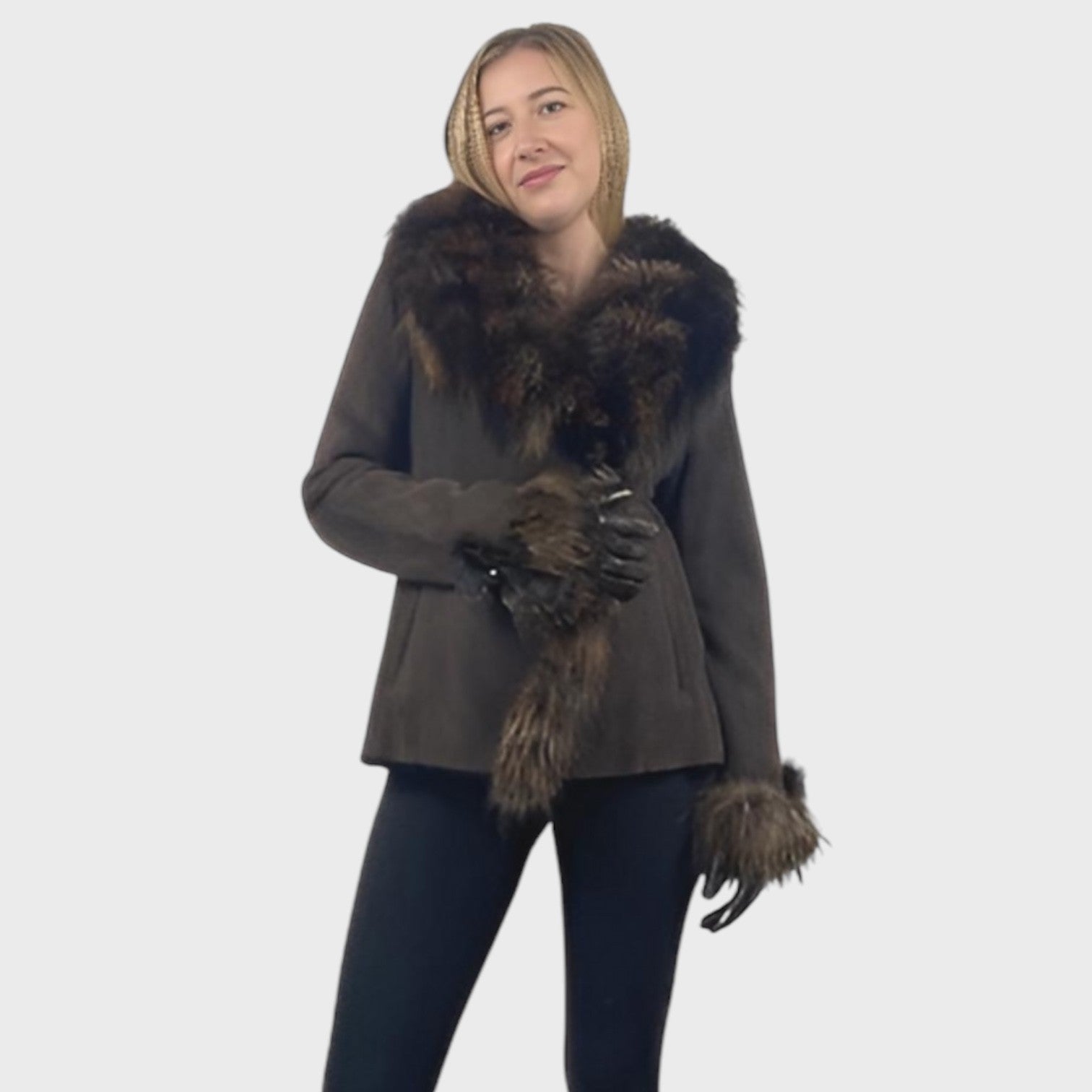 Shearling Jacket Mocha Suede - Matching Fox Trim