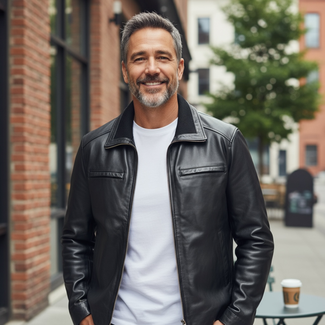 Black men's leather Jacket
