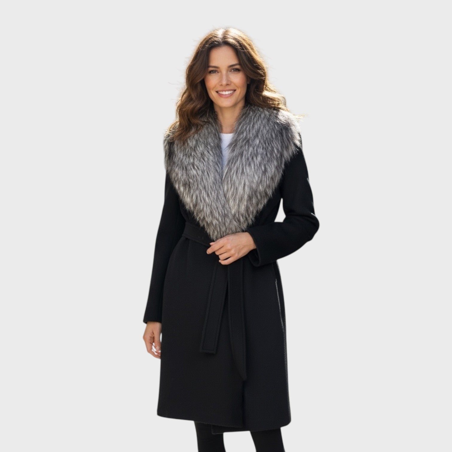 Baby Alpaca 7/8 Coat  with Detachable Fox Collar