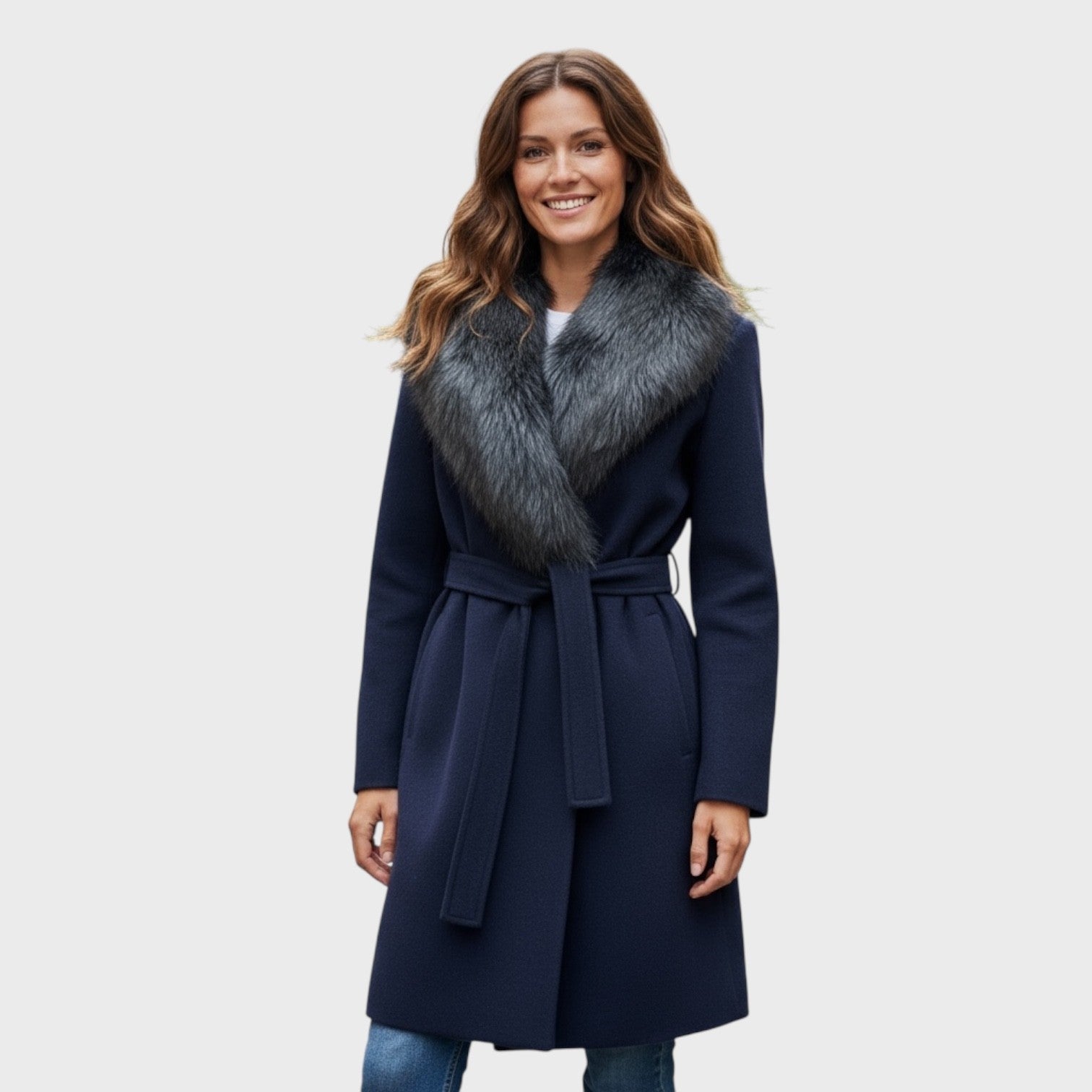 Baby Alpaca 7/8 Coat  with Detachable Fox Collar
