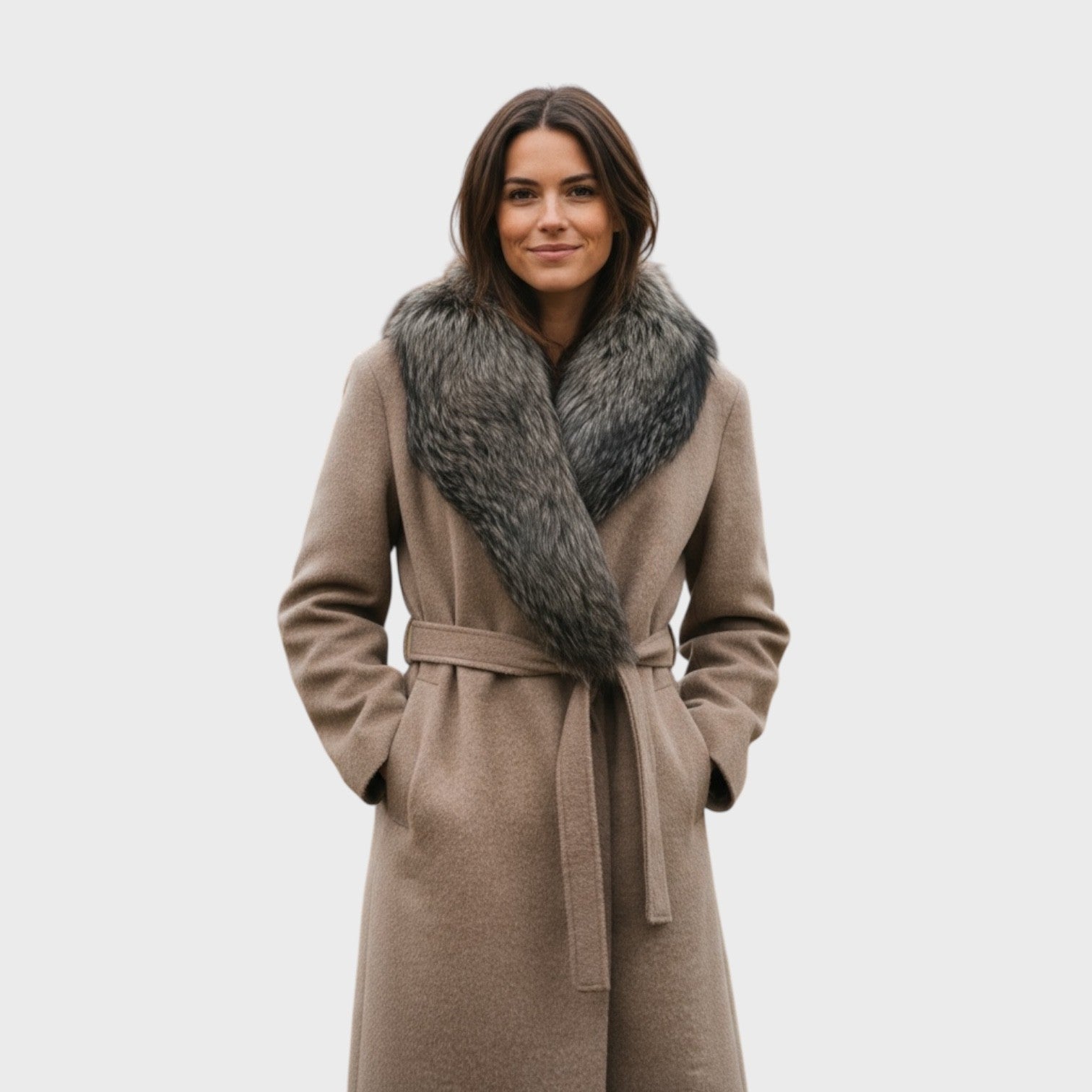 Baby Alpaca 7/8 Coat  with Detachable Fox Collar