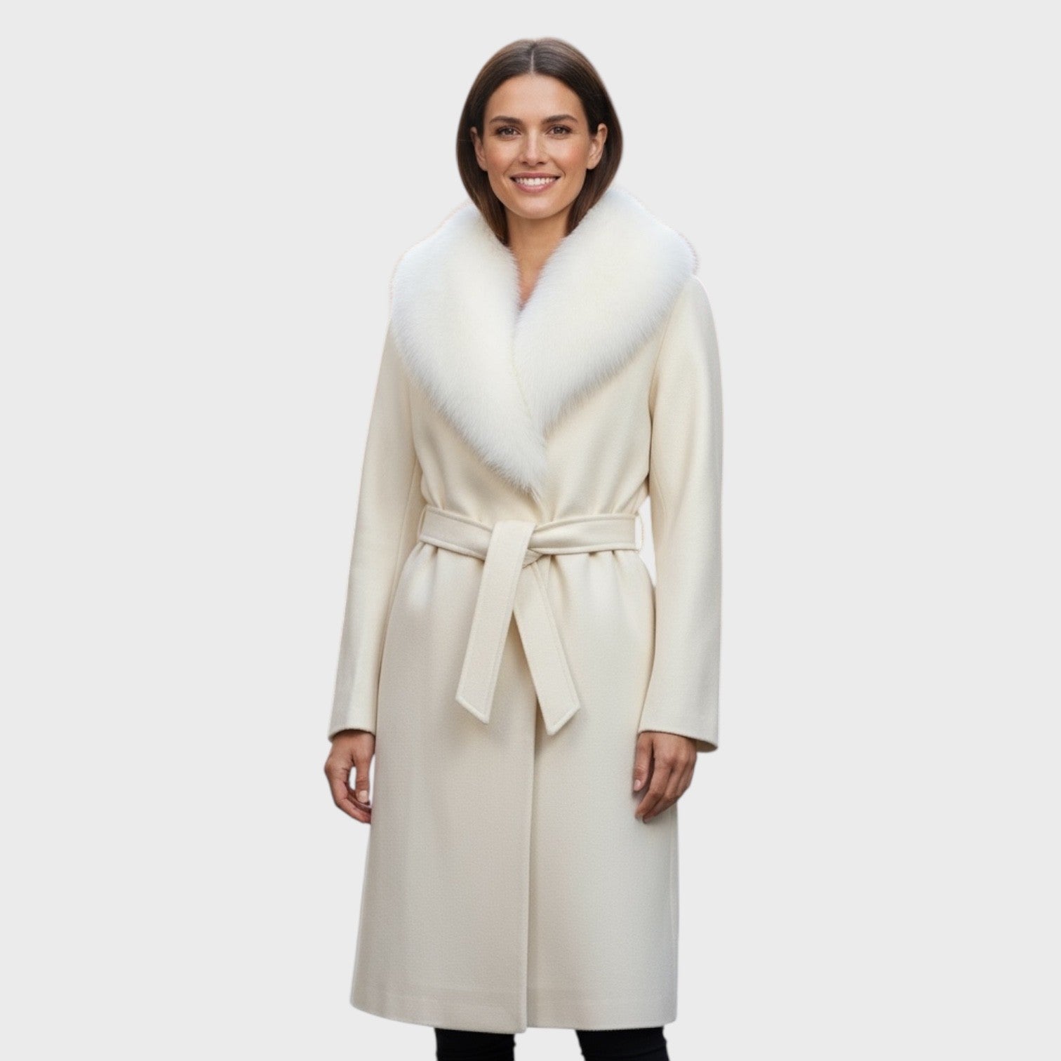 Baby Alpaca 7/8 Coat  with Detachable Fox Collar