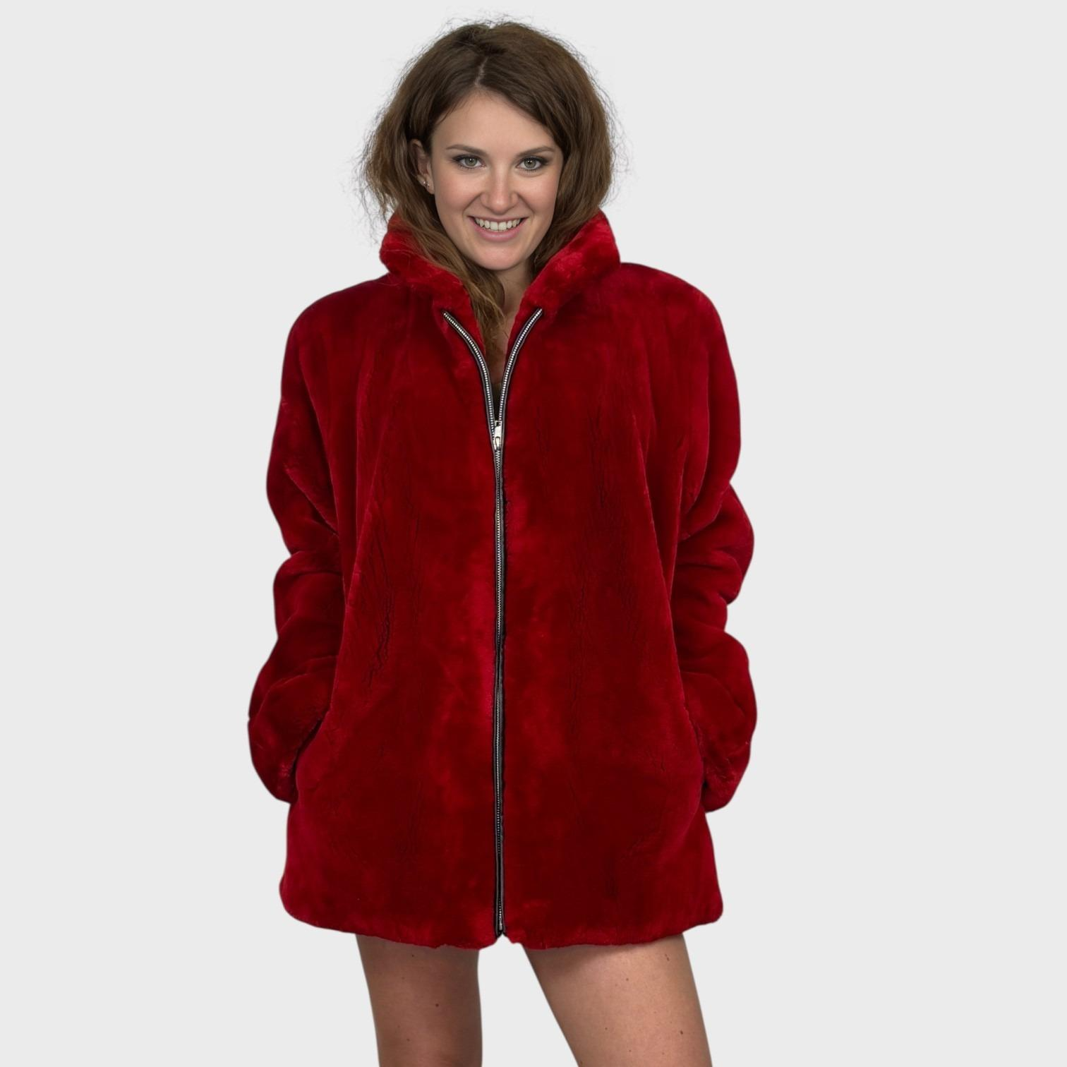 Fire Red Sheared Beaver Jacket