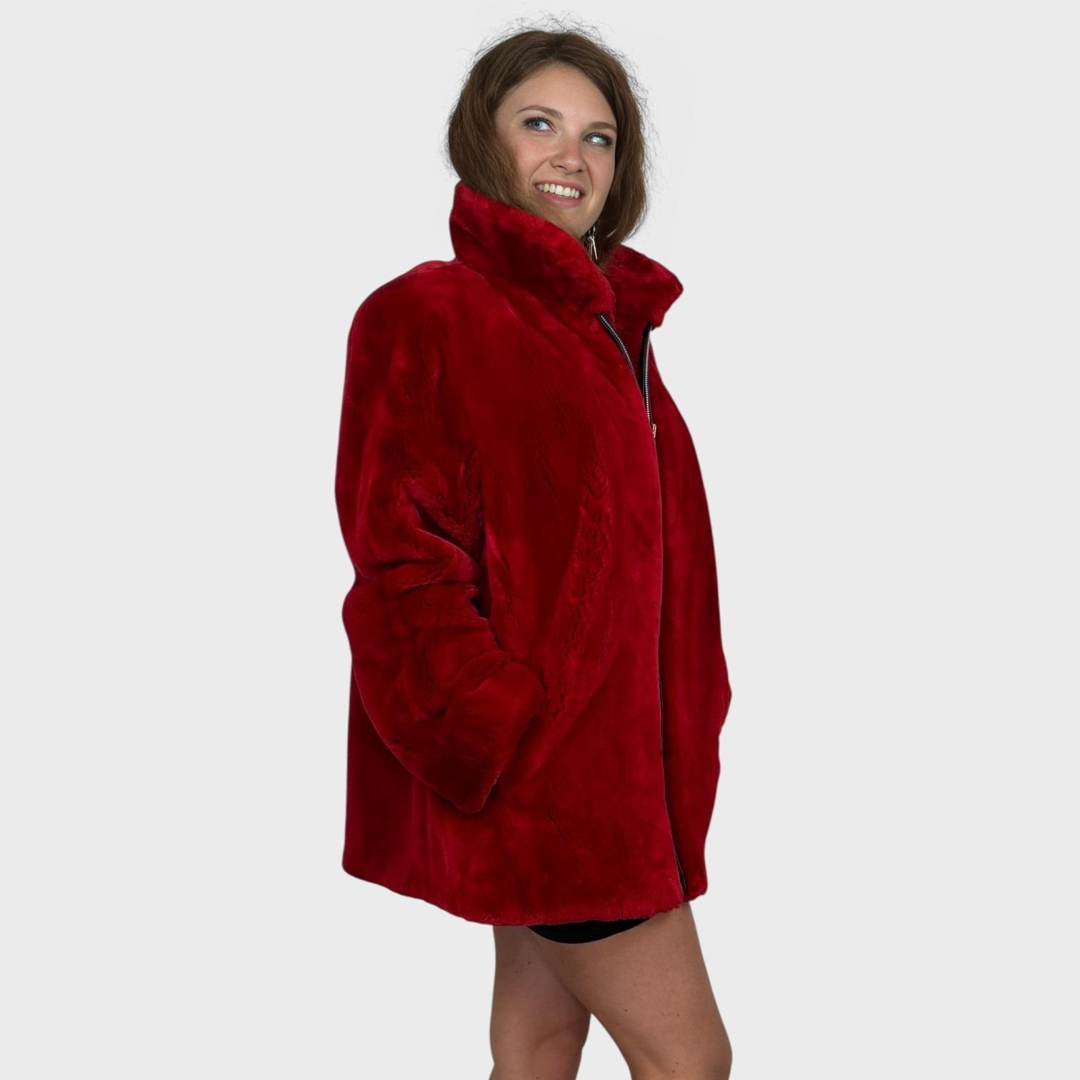 Fire Red Sheared Beaver Jacket