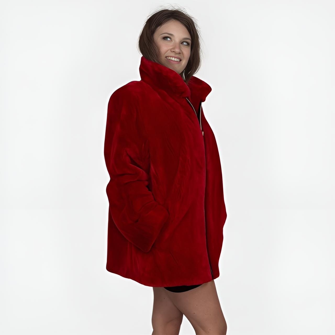Fire Red Sheared Beaver Jacket