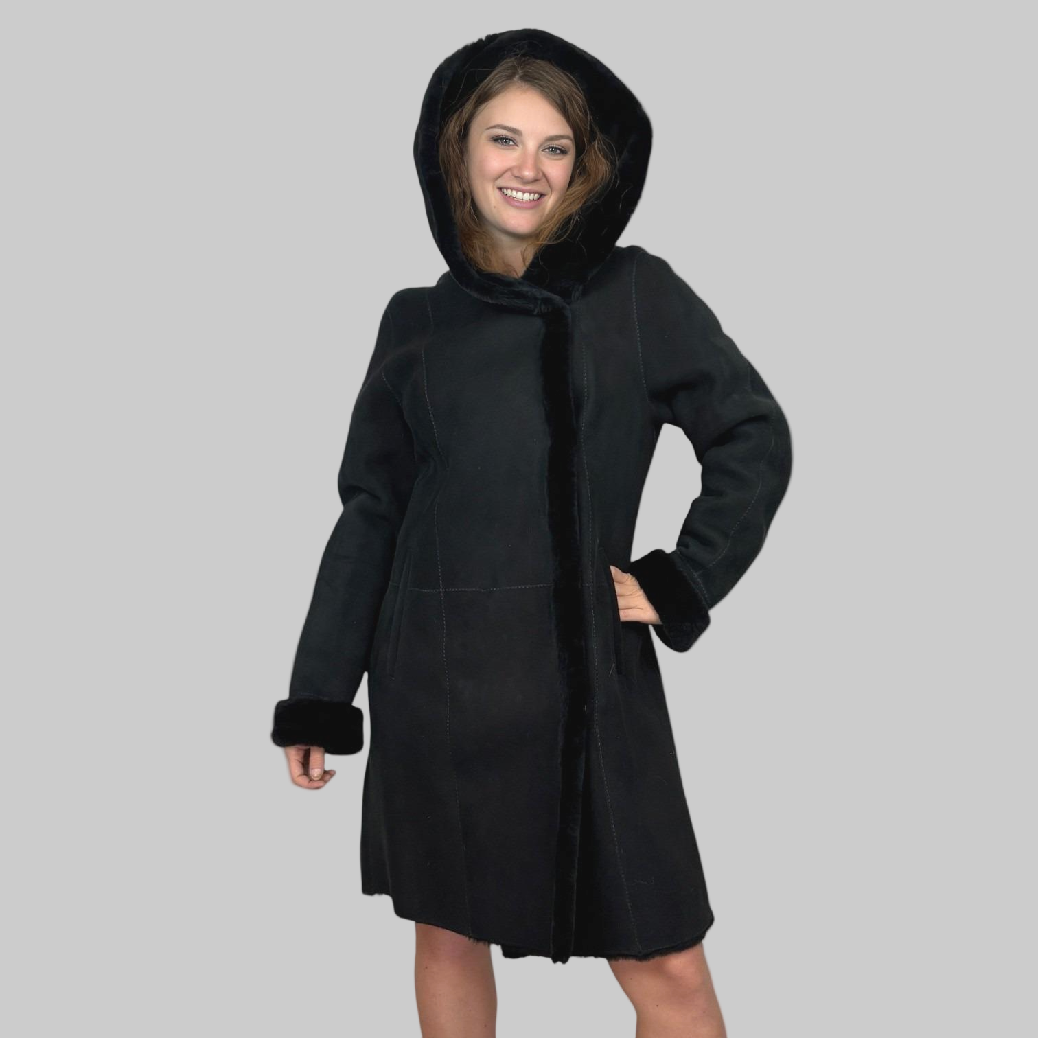 Black Jet Suede Jacked - Attached Hood