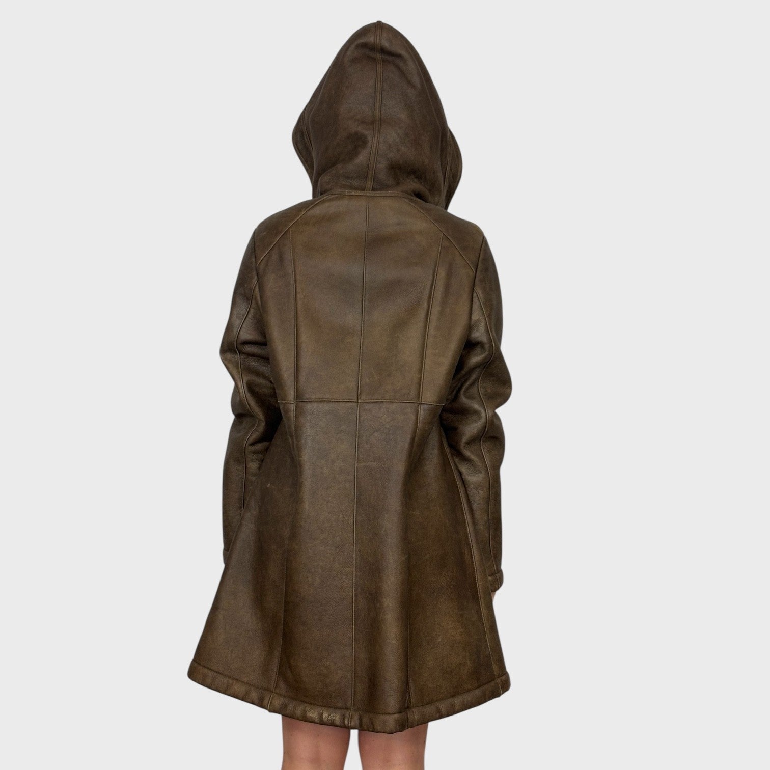 Brown Merino Shearling Hooded Jacket