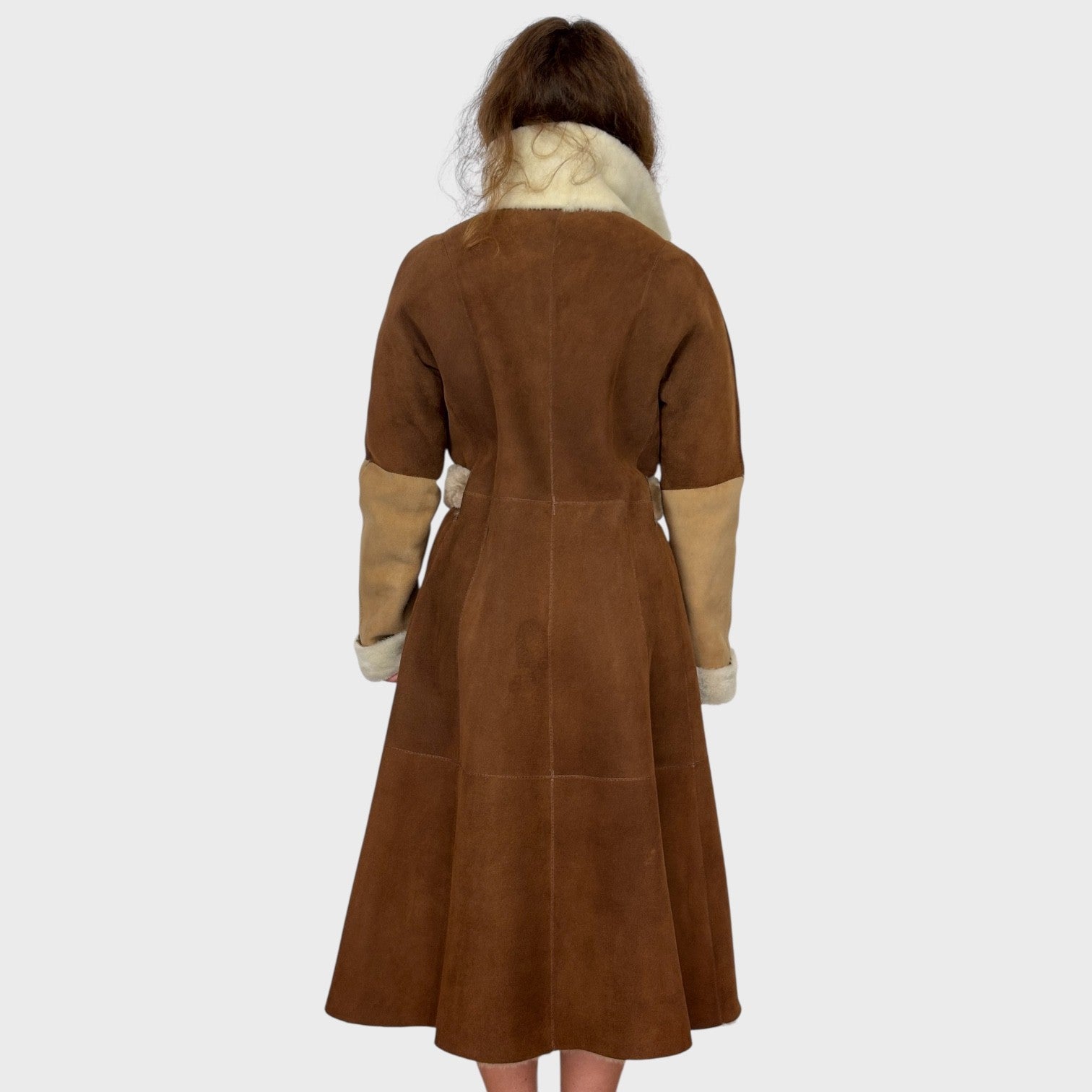 Two Tone Shearling Coat Earth Whiskey Suede - Reversible