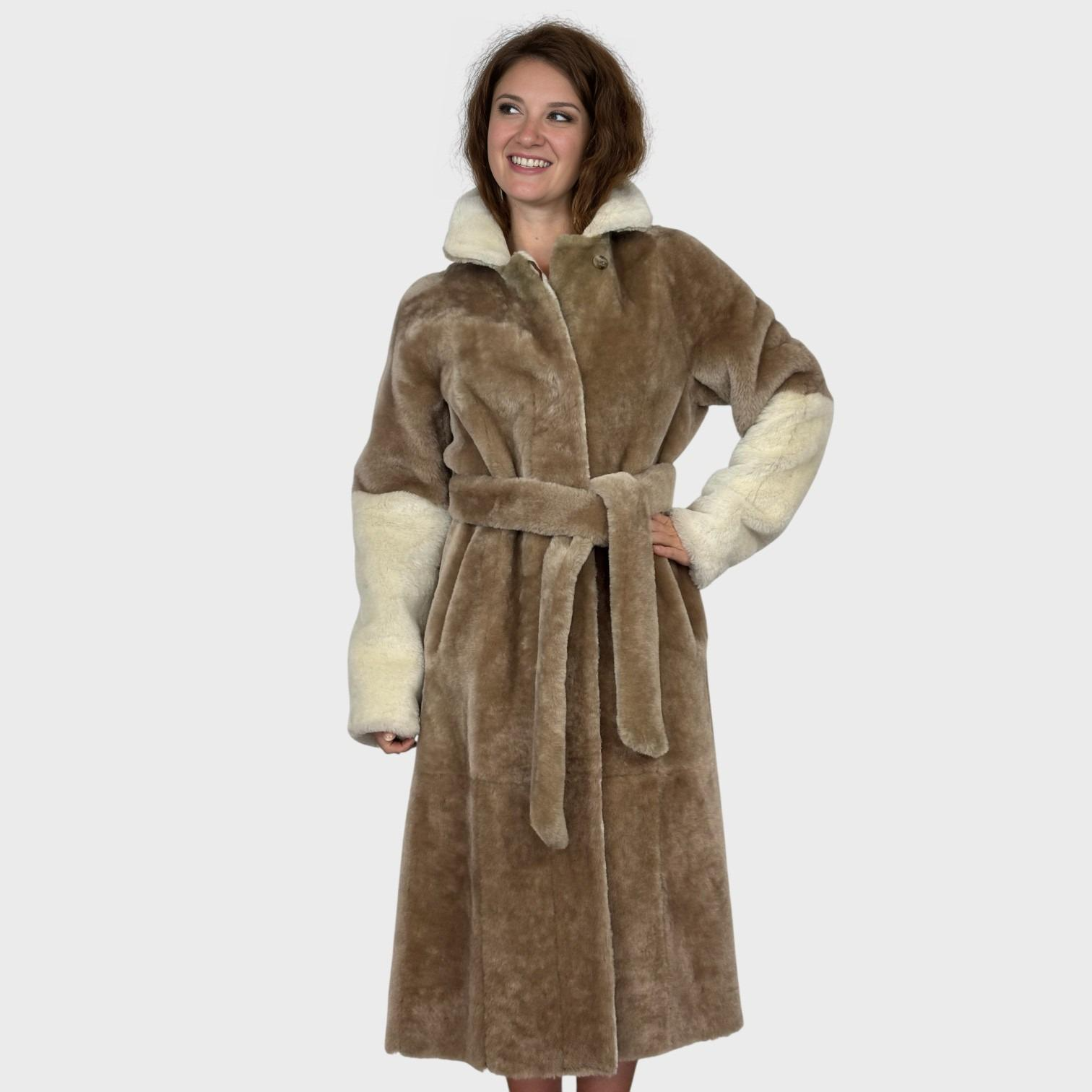 Two Tone Shearling Coat Earth Whiskey Suede - Reversible