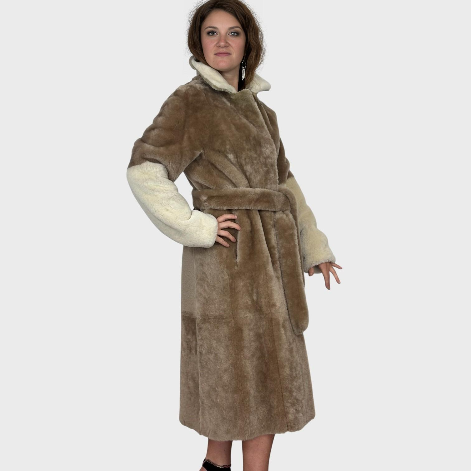Two Tone Shearling Coat Earth Whiskey Suede - Reversible
