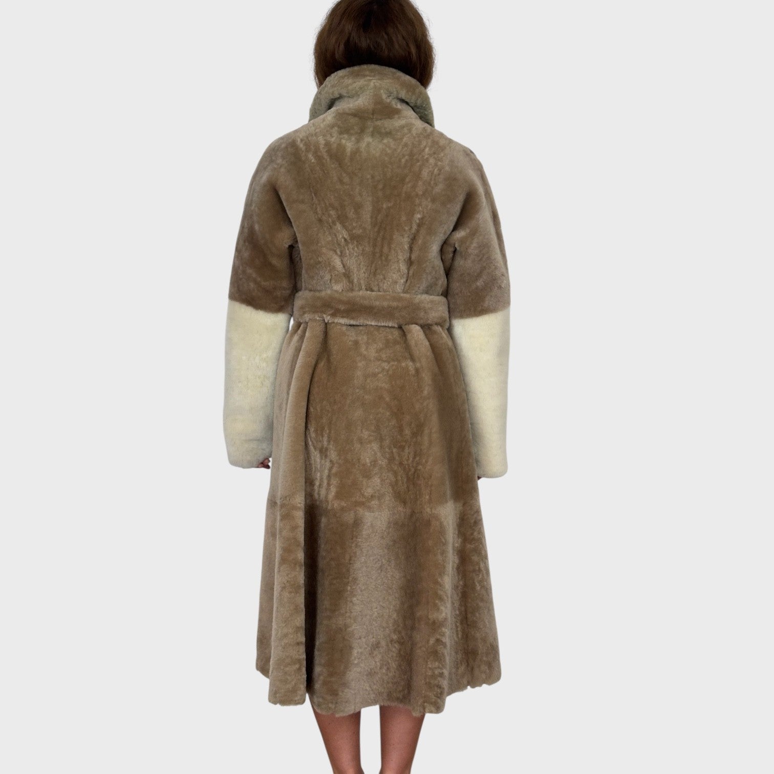 Two Tone Shearling Coat Earth Whiskey Suede - Reversible