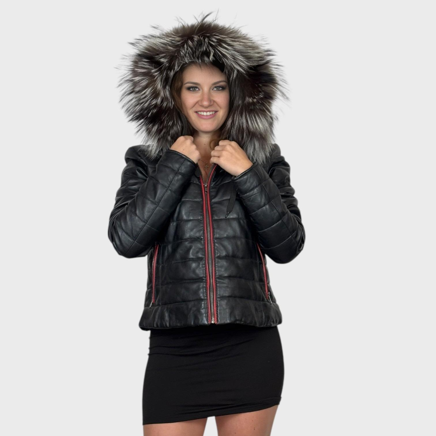 Black Puffy Short Jacket - Red trim