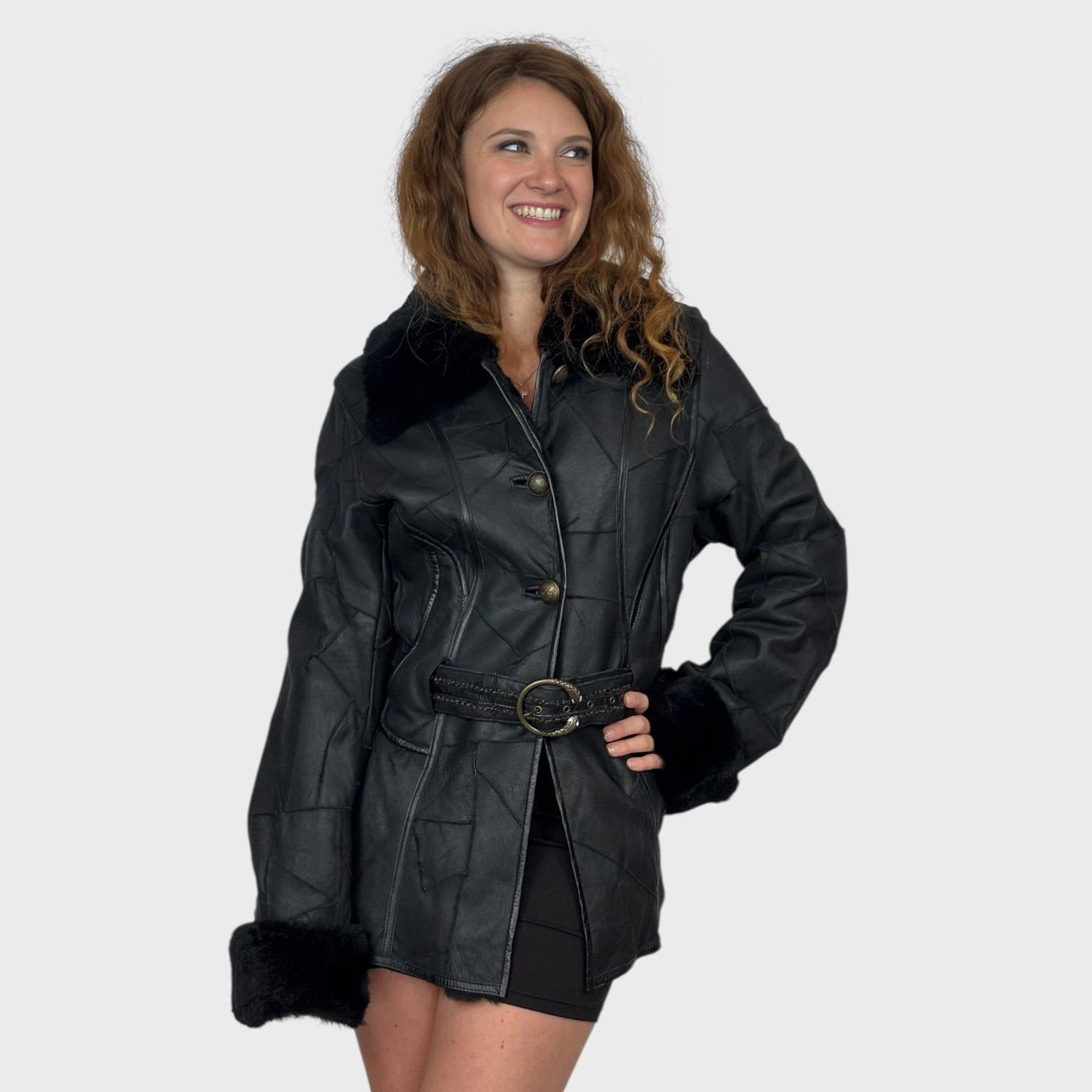 Black Short Shearling Jacket - With Belt