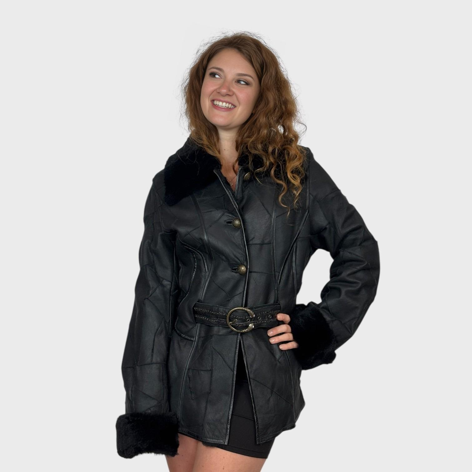 Black Short Shearling Jacket - With Belt