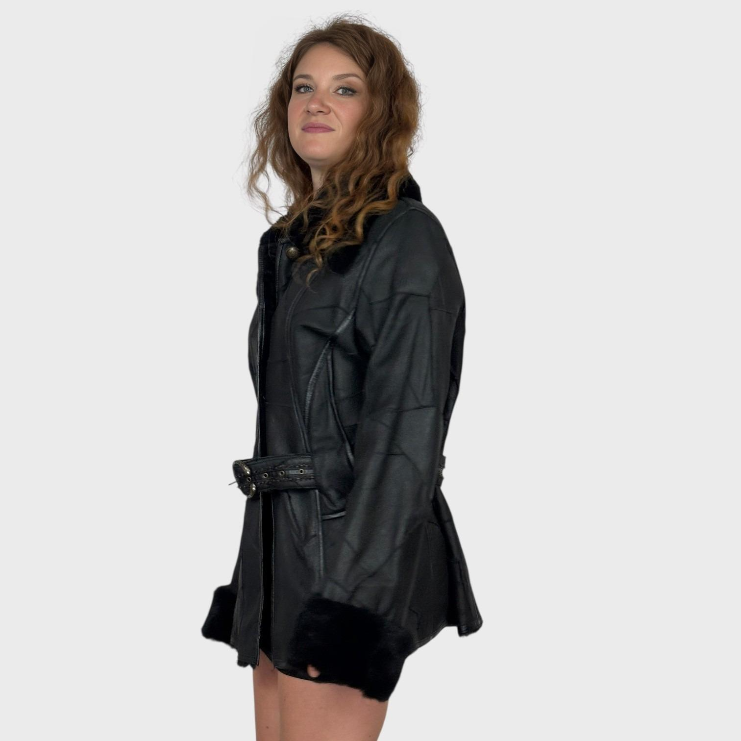 Black Short Shearling Jacket - With Belt