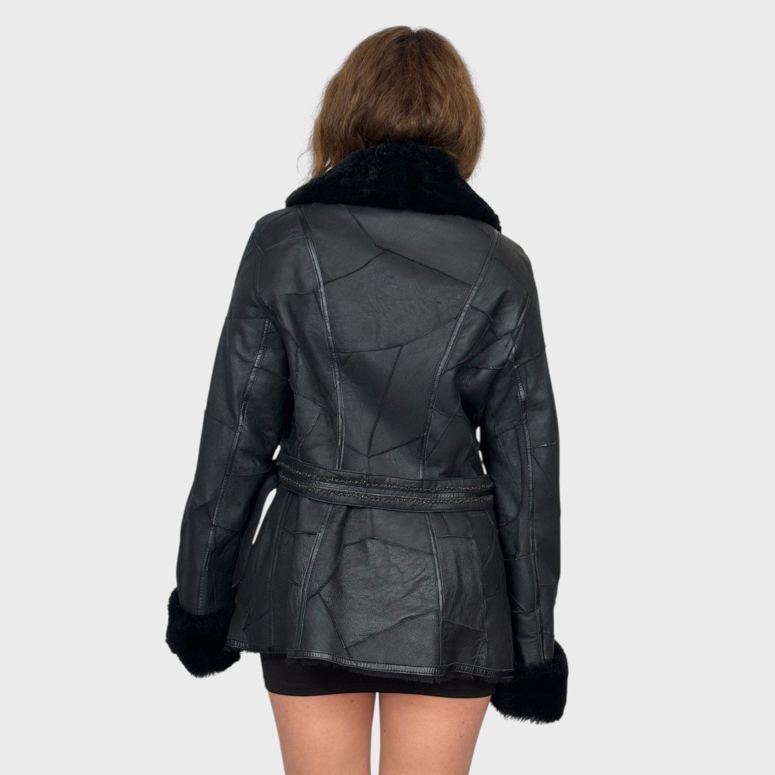 Black Short Shearling Jacket - With Belt