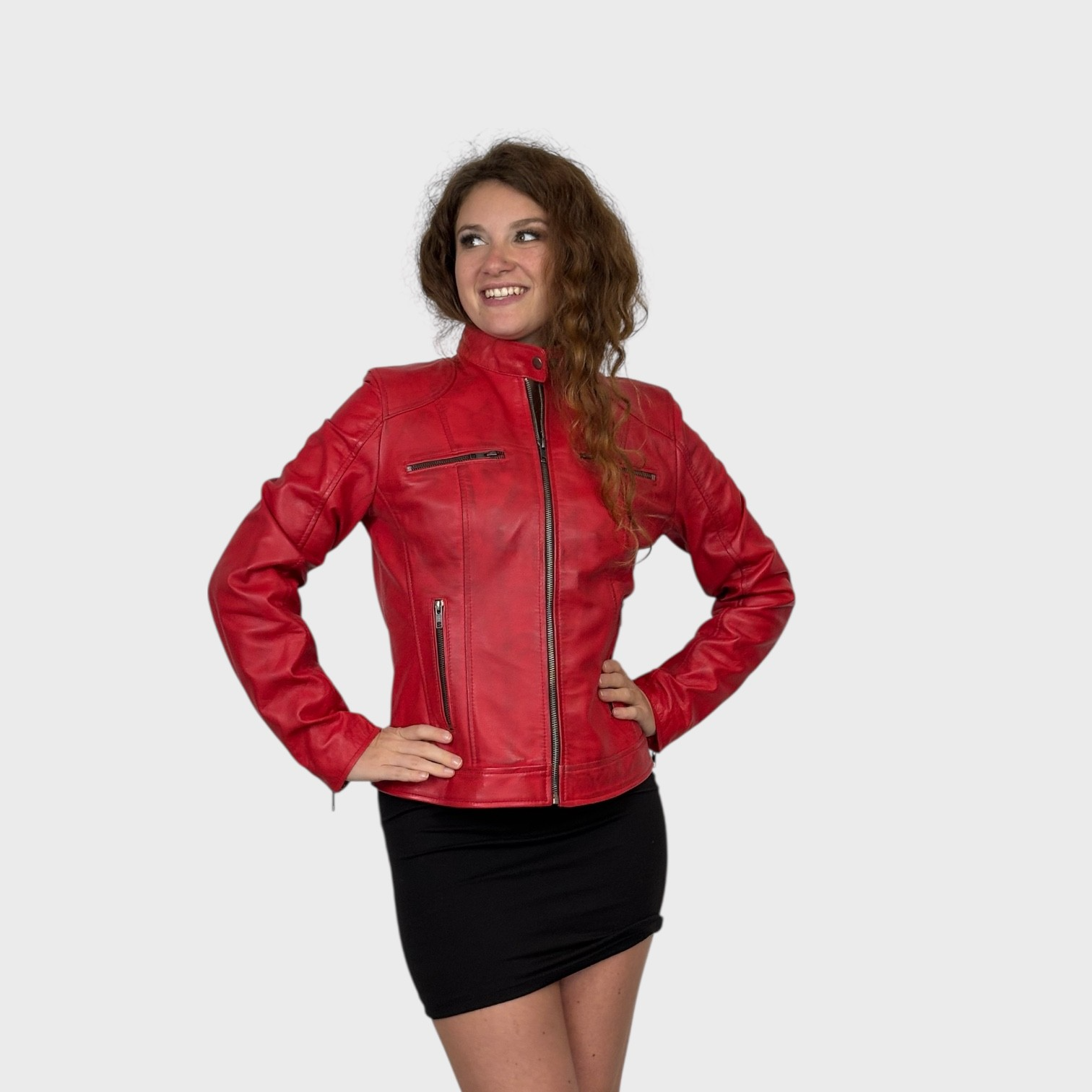Red Distressed Short Leather Jacket